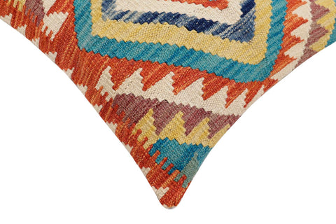 handmade Traditional Pillow Rust Blue Hand-Woven SQUARE 100% WOOL Hand woven turkish pillow2 x 2