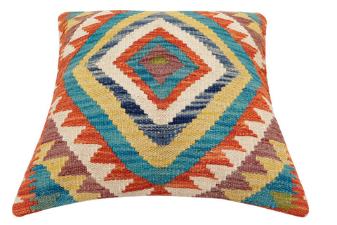 handmade Traditional Pillow Rust Blue Hand-Woven SQUARE 100% WOOL Hand woven turkish pillow2 x 2
