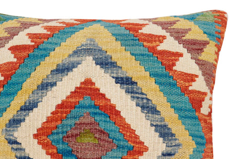 handmade Traditional Pillow Rust Blue Hand-Woven SQUARE 100% WOOL Hand woven turkish pillow2 x 2