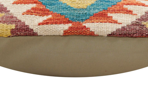 handmade Traditional Pillow Rust Blue Hand-Woven SQUARE 100% WOOL Hand woven turkish pillow2 x 2