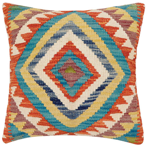 handmade Traditional Pillow Rust Blue Hand-Woven SQUARE 100% WOOL Hand woven turkish pillow2 x 2
