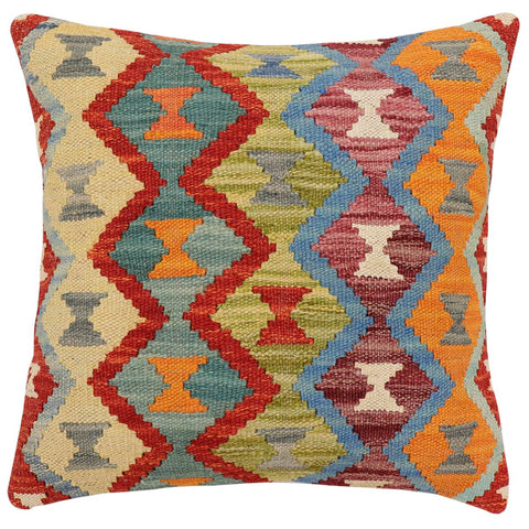handmade Traditional Pillow Rust Blue Hand-Woven SQUARE 100% WOOL Hand woven turkish pillow2 x 2