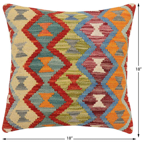 handmade Traditional Pillow Rust Blue Hand-Woven SQUARE 100% WOOL Hand woven turkish pillow2 x 2
