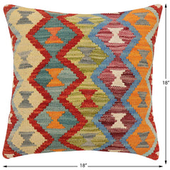 handmade Traditional Pillow Rust Blue Hand-Woven SQUARE 100% WOOL Hand woven turkish pillow2' x 2'