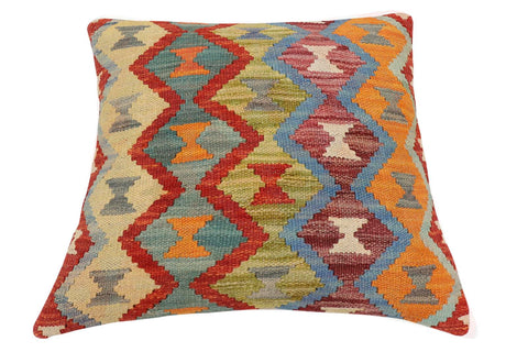 handmade Traditional Pillow Rust Blue Hand-Woven SQUARE 100% WOOL Hand woven turkish pillow2 x 2