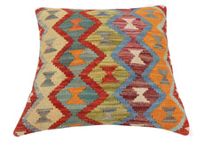 handmade Traditional Pillow Rust Blue Hand-Woven SQUARE 100% WOOL Hand woven turkish pillow2' x 2'