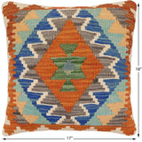 handmade Traditional Pillow Rust Blue Hand-Woven SQUARE 100% WOOL  Hand woven turkish pillow  2 x 2