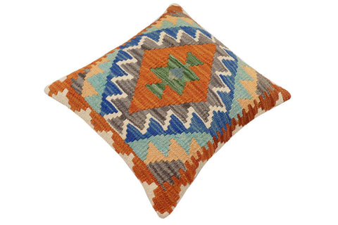 handmade Traditional Pillow Rust Blue Hand-Woven SQUARE 100% WOOL  Hand woven turkish pillow  2 x 2