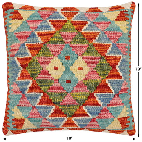 handmade Traditional Pillow Rust Blue Hand-Woven SQUARE 100% WOOL Hand woven turkish pillow2 x 2