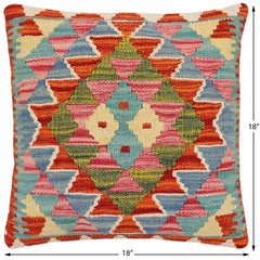handmade Traditional Pillow Rust Blue Hand-Woven SQUARE 100% WOOL Hand woven turkish pillow2' x 2'