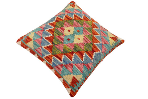 handmade Traditional Pillow Rust Blue Hand-Woven SQUARE 100% WOOL Hand woven turkish pillow2 x 2