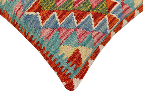handmade Traditional Pillow Rust Blue Hand-Woven SQUARE 100% WOOL Hand woven turkish pillow2 x 2