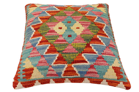 handmade Traditional Pillow Rust Blue Hand-Woven SQUARE 100% WOOL Hand woven turkish pillow2 x 2