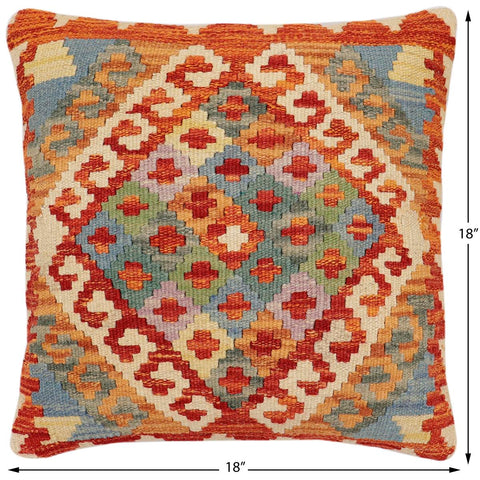 handmade Traditional Pillow Rust Blue Hand-Woven SQUARE 100% WOOL Hand woven turkish pillow2 x 2
