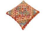 handmade Traditional Pillow Rust Blue Hand-Woven SQUARE 100% WOOL Hand woven turkish pillow2' x 2'