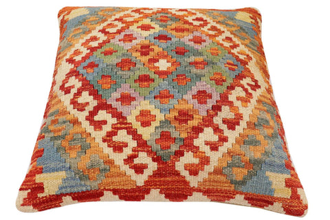 handmade Traditional Pillow Rust Blue Hand-Woven SQUARE 100% WOOL Hand woven turkish pillow2 x 2