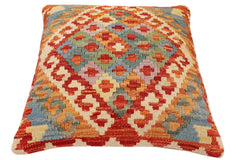 handmade Traditional Pillow Rust Blue Hand-Woven SQUARE 100% WOOL Hand woven turkish pillow2' x 2'