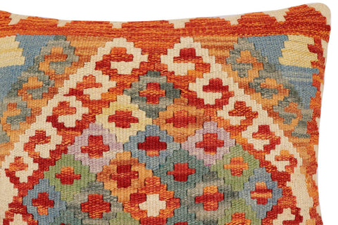 handmade Traditional Pillow Rust Blue Hand-Woven SQUARE 100% WOOL Hand woven turkish pillow2 x 2