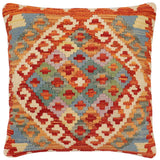 handmade Traditional Pillow Rust Blue Hand-Woven SQUARE 100% WOOL Hand woven turkish pillow2' x 2'