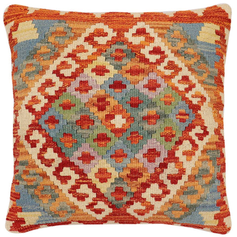 handmade Traditional Pillow Rust Blue Hand-Woven SQUARE 100% WOOL Hand woven turkish pillow2 x 2