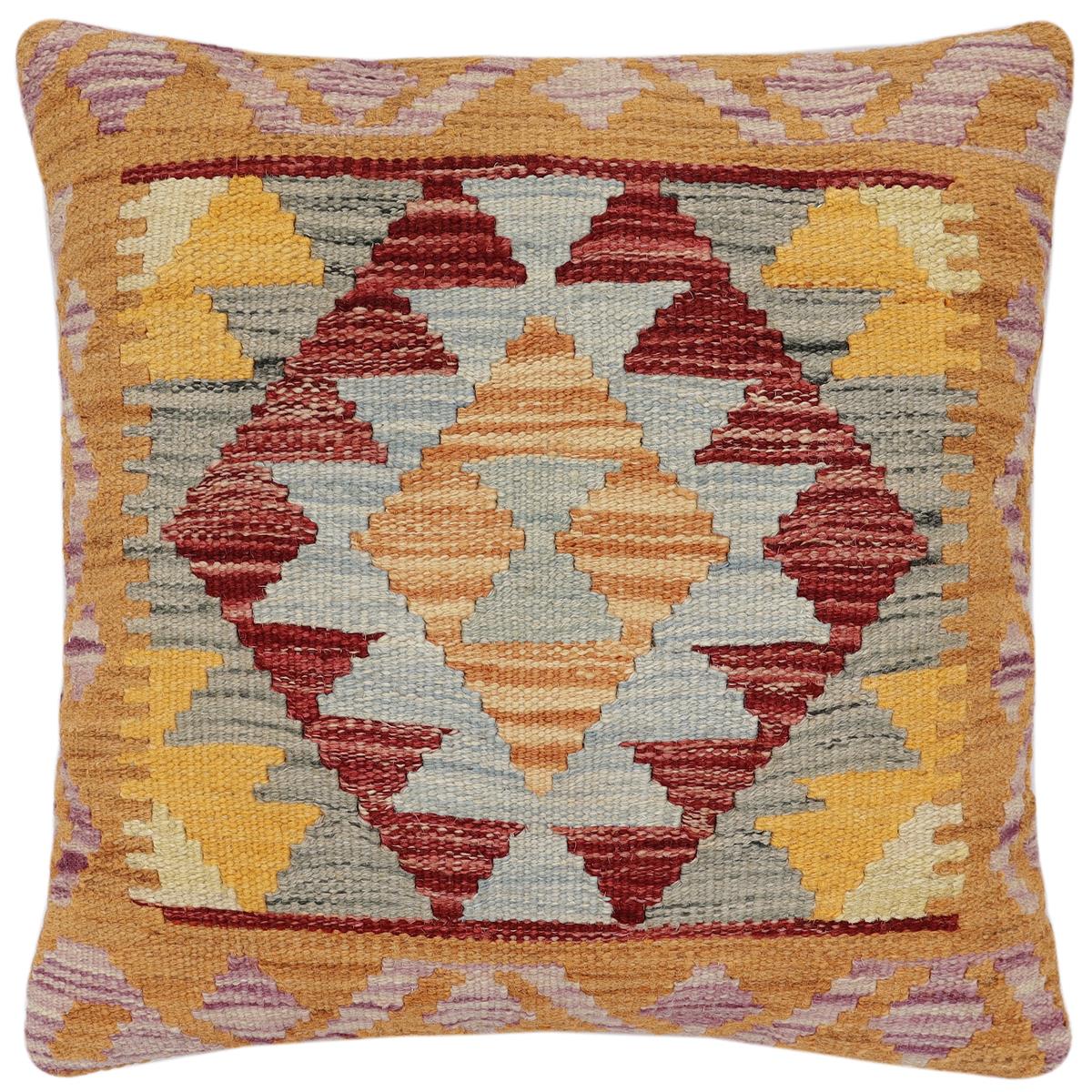 handmade Traditional Pillow Red Blue Hand-Woven SQUARE 100% WOOL Hand woven turkish pillow2 x 2