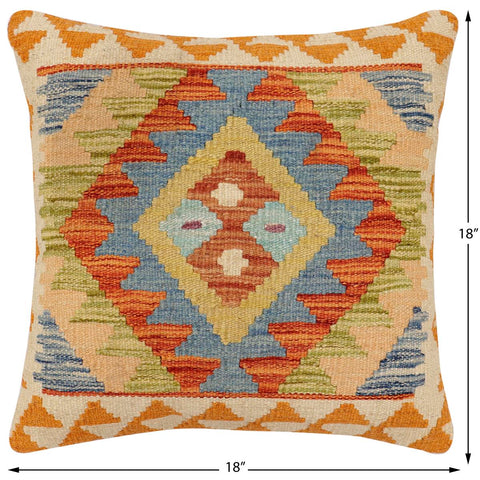 handmade Traditional Pillow Rust Blue Hand-Woven SQUARE 100% WOOL Hand woven turkish pillow2 x 2