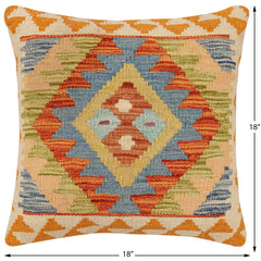 handmade Traditional Pillow Rust Blue Hand-Woven SQUARE 100% WOOL Hand woven turkish pillow2' x 2'