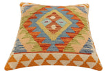 handmade Traditional Pillow Rust Blue Hand-Woven SQUARE 100% WOOL Hand woven turkish pillow2' x 2'