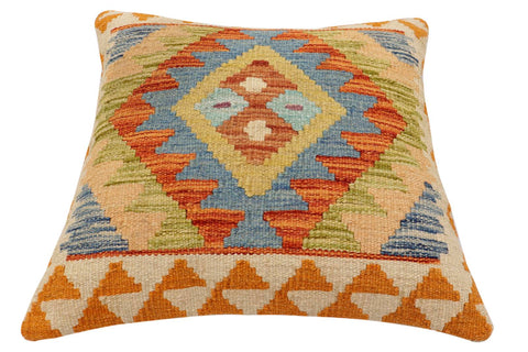 handmade Traditional Pillow Rust Blue Hand-Woven SQUARE 100% WOOL Hand woven turkish pillow2 x 2