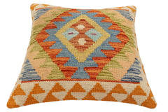 handmade Traditional Pillow Rust Blue Hand-Woven SQUARE 100% WOOL Hand woven turkish pillow2' x 2'