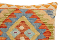 handmade Traditional Pillow Rust Blue Hand-Woven SQUARE 100% WOOL Hand woven turkish pillow2' x 2'