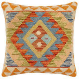 handmade Traditional Pillow Rust Blue Hand-Woven SQUARE 100% WOOL Hand woven turkish pillow2' x 2'