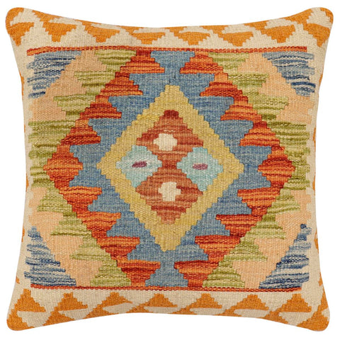 handmade Traditional Pillow Rust Blue Hand-Woven SQUARE 100% WOOL Hand woven turkish pillow2 x 2