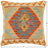 handmade Traditional Pillow Rust Blue Hand-Woven SQUARE 100% WOOL  Hand woven turkish pillow  2 x 2