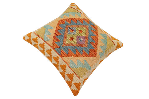 handmade Traditional Pillow Rust Blue Hand-Woven SQUARE 100% WOOL  Hand woven turkish pillow  2 x 2