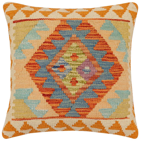 handmade Traditional Pillow Rust Blue Hand-Woven SQUARE 100% WOOL  Hand woven turkish pillow  2 x 2