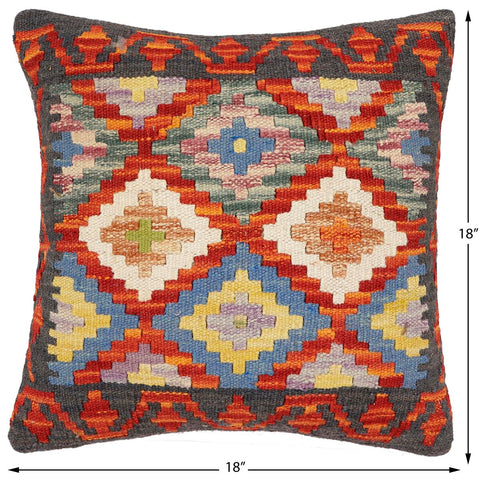 handmade Traditional Pillow Rust Charcoal Hand-Woven SQUARE 100% WOOL Hand woven turkish pillow2 x 2