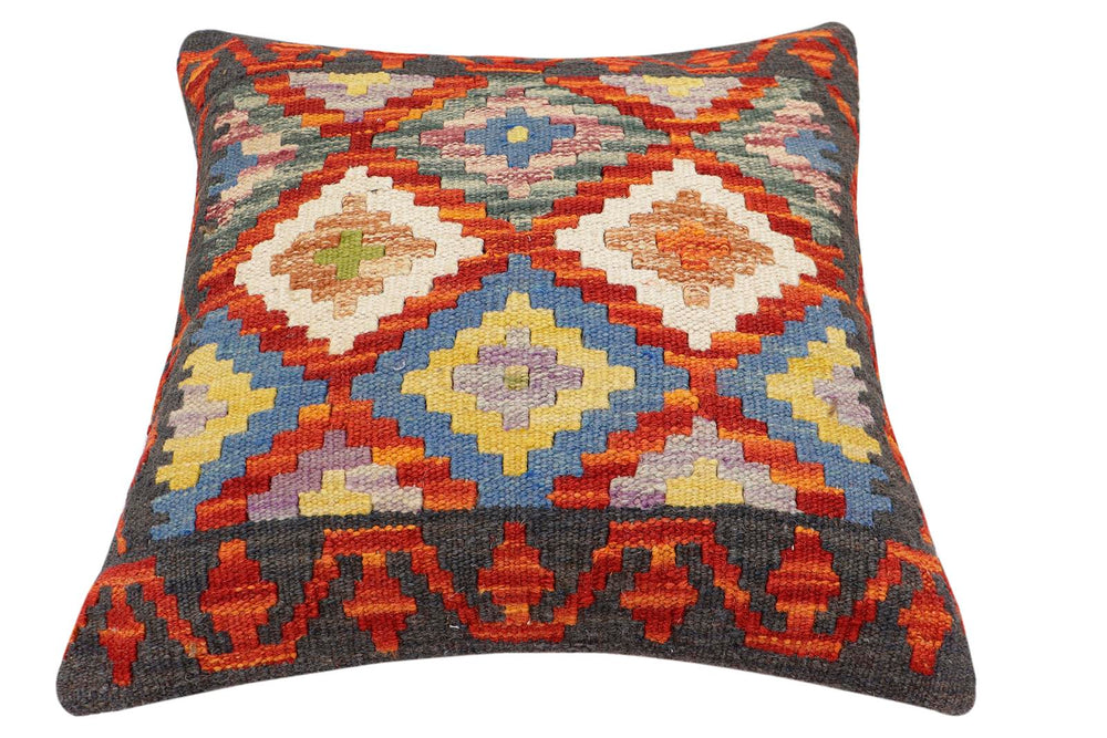 handmade Traditional Pillow Rust Charcoal Hand-Woven SQUARE 100% WOOL Hand woven turkish pillow2' x 2'