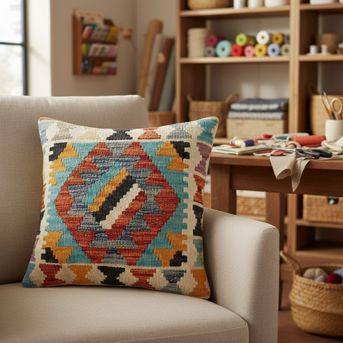 Rustic Gale Turkish Hand-Woven Kilim Pillow