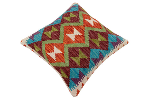 handmade Traditional Pillow Rust Blue Hand-Woven SQUARE 100% WOOL  Hand woven turkish pillow  2 x 2