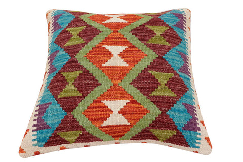 handmade Traditional Pillow Rust Blue Hand-Woven SQUARE 100% WOOL  Hand woven turkish pillow  2 x 2
