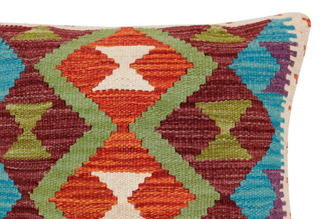 handmade Traditional Pillow Rust Blue Hand-Woven SQUARE 100% WOOL  Hand woven turkish pillow  2 x 2