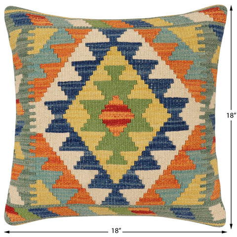 handmade Traditional Pillow Rust Blue Hand-Woven SQUARE 100% WOOL Hand woven turkish pillow2 x 2