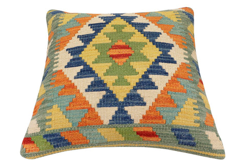 handmade Traditional Pillow Rust Blue Hand-Woven SQUARE 100% WOOL Hand woven turkish pillow2 x 2