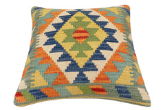 handmade Traditional Pillow Rust Blue Hand-Woven SQUARE 100% WOOL Hand woven turkish pillow2' x 2'