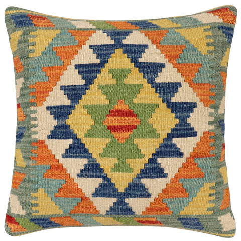 handmade Traditional Pillow Rust Blue Hand-Woven SQUARE 100% WOOL Hand woven turkish pillow2 x 2