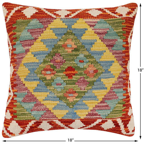 handmade Traditional Pillow Rust Blue Hand-Woven SQUARE 100% WOOL Hand woven turkish pillow2 x 2