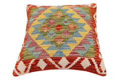 handmade Traditional Pillow Rust Blue Hand-Woven SQUARE 100% WOOL Hand woven turkish pillow2' x 2'
