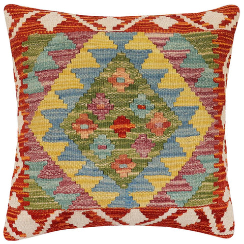 handmade Traditional Pillow Rust Blue Hand-Woven SQUARE 100% WOOL Hand woven turkish pillow2 x 2