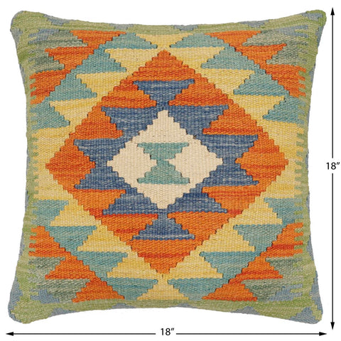 handmade Traditional Pillow Rust Blue Hand-Woven SQUARE 100% WOOL Hand woven turkish pillow2 x 2